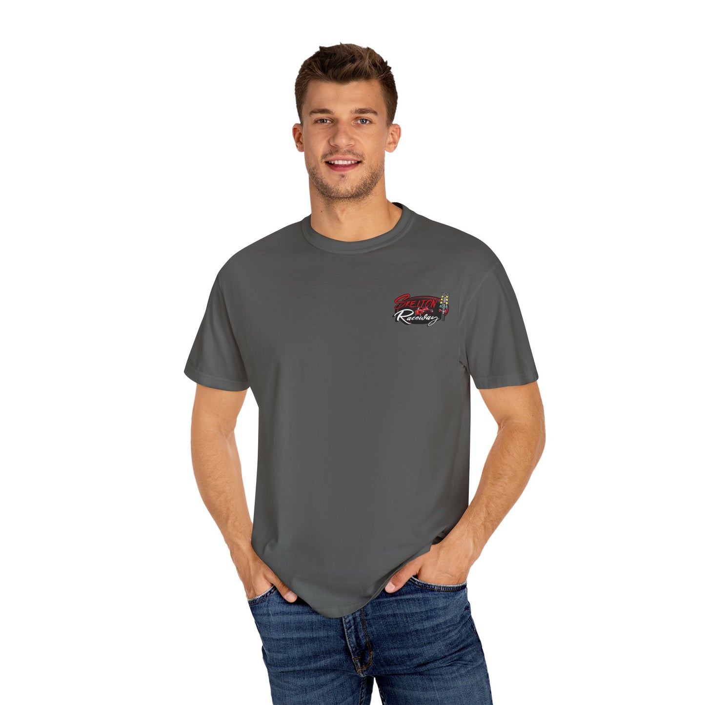 Unisex Garment-Dyed Racing T-Shirt - Skeleton Raceway Graphic