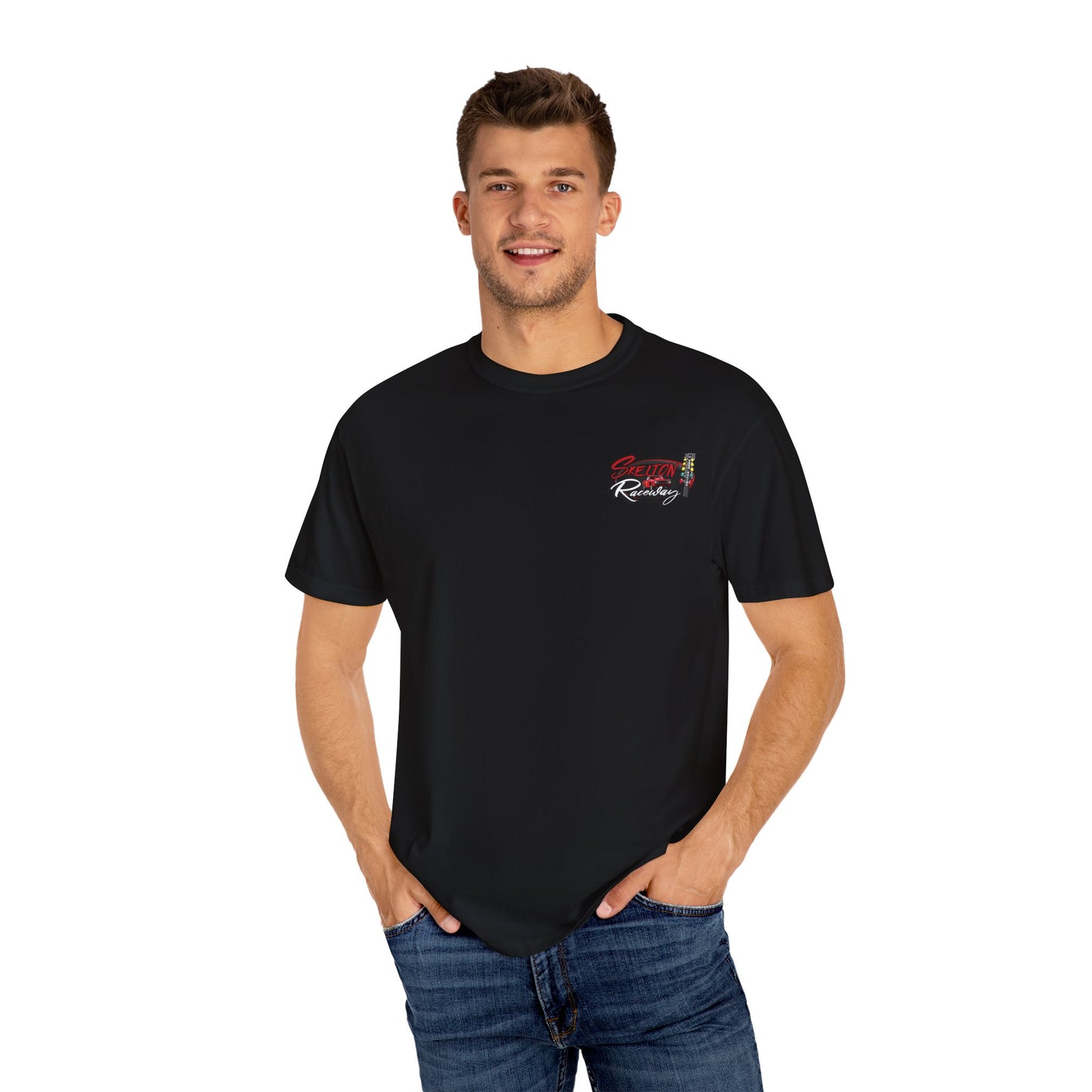Unisex Garment-Dyed Racing T-Shirt - Skeleton Raceway Graphic