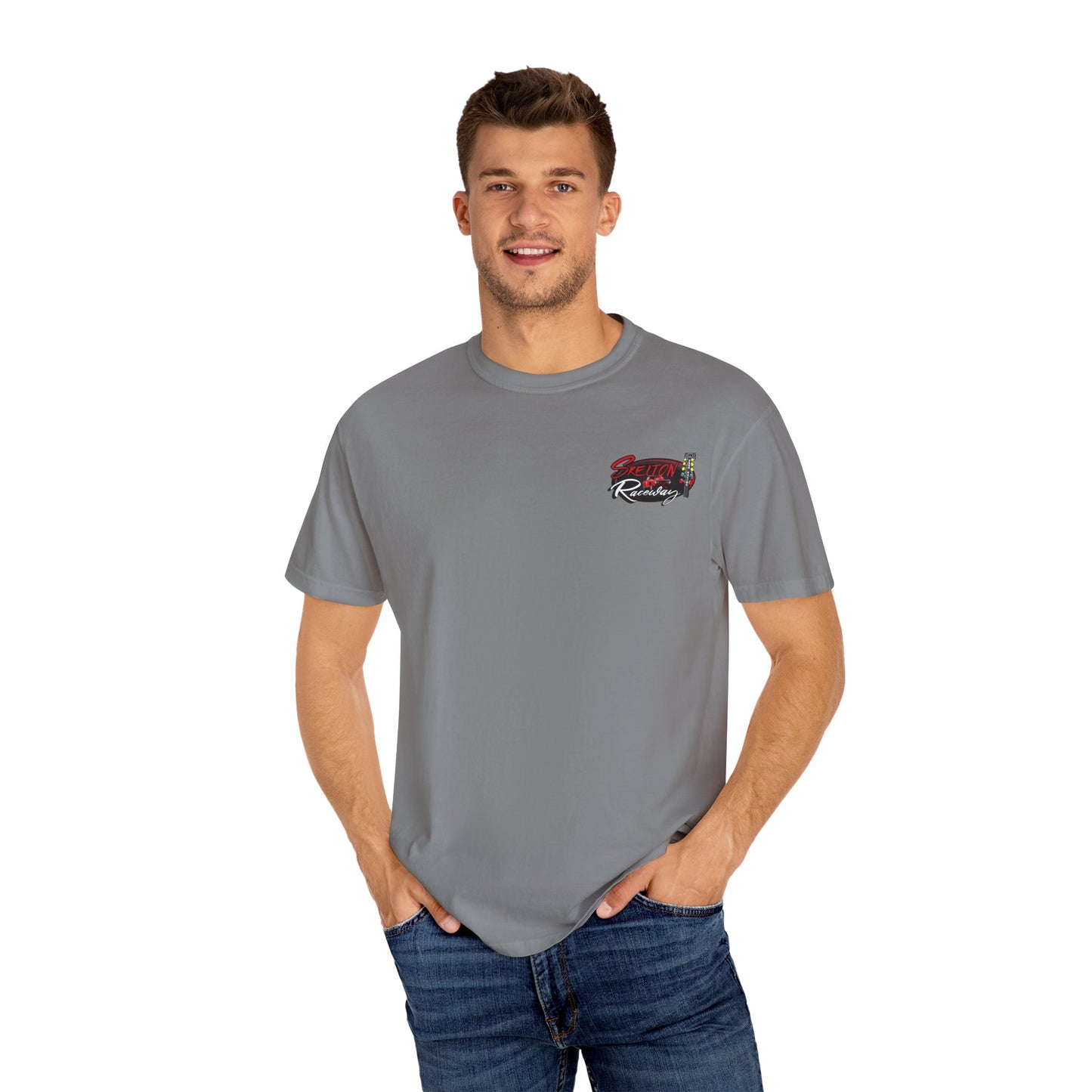 Unisex Garment-Dyed Racing T-Shirt - Skeleton Raceway Graphic