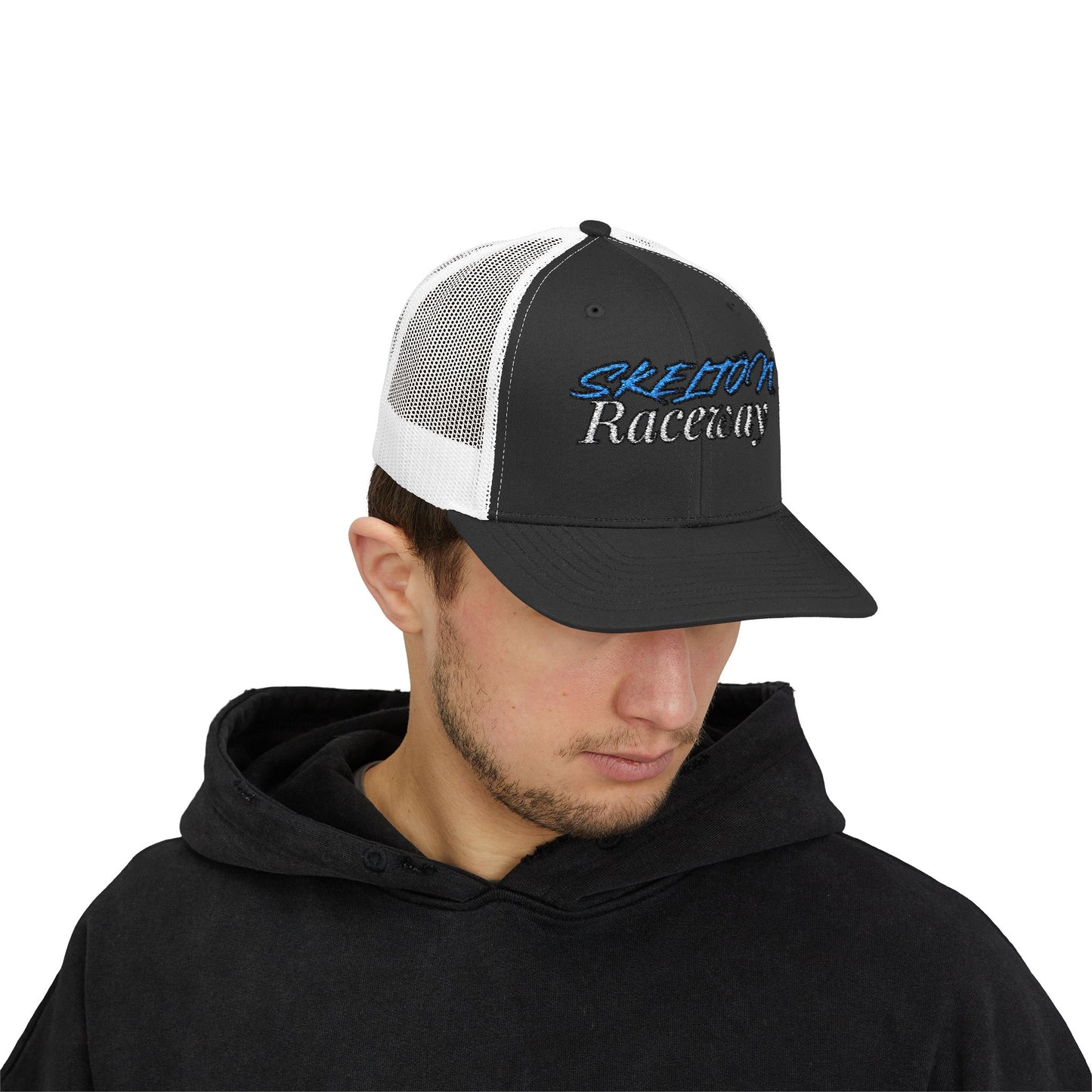Skeleton Raceway Snapback Trucker Cap - Stylish & Comfortable Hat for Racing Enthusiasts