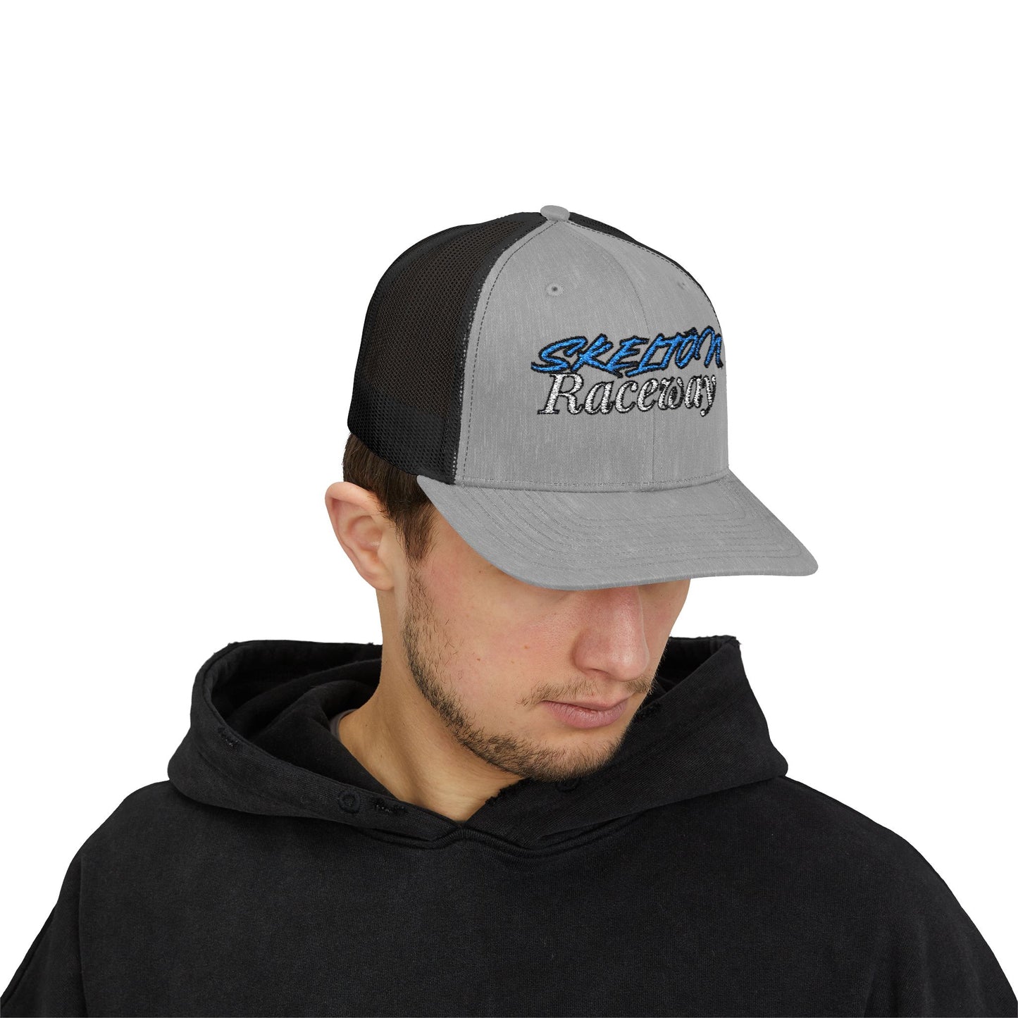 Skeleton Raceway Snapback Trucker Cap - Stylish & Comfortable Hat for Racing Enthusiasts