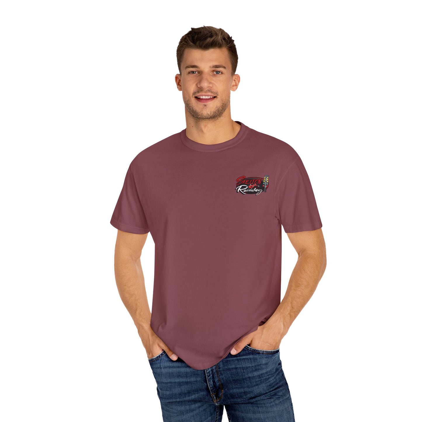 Unisex Garment-Dyed Racing T-Shirt - Skeleton Raceway Graphic