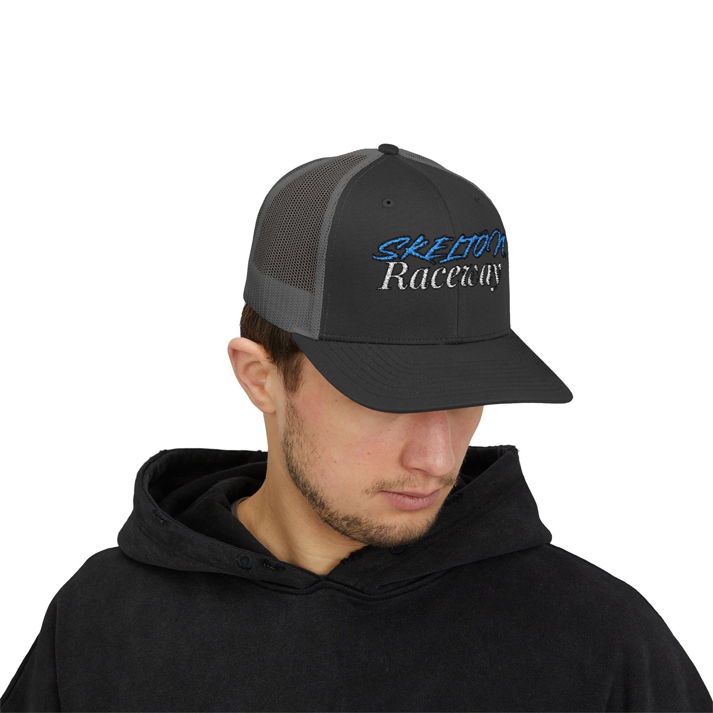 Skeleton Raceway Snapback Trucker Cap - Stylish & Comfortable Hat for Racing Enthusiasts