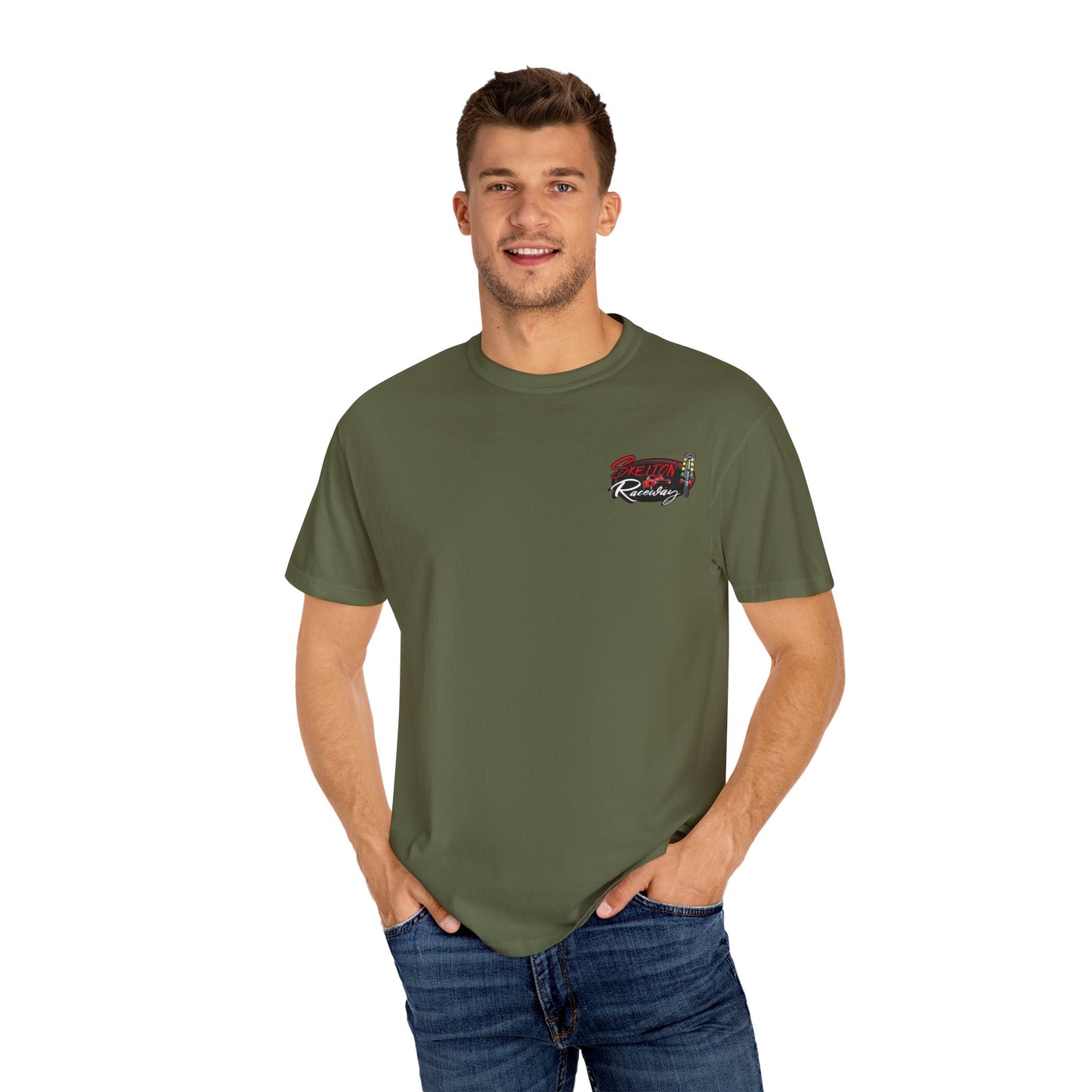 Unisex Garment-Dyed Racing T-Shirt - Skeleton Raceway Graphic
