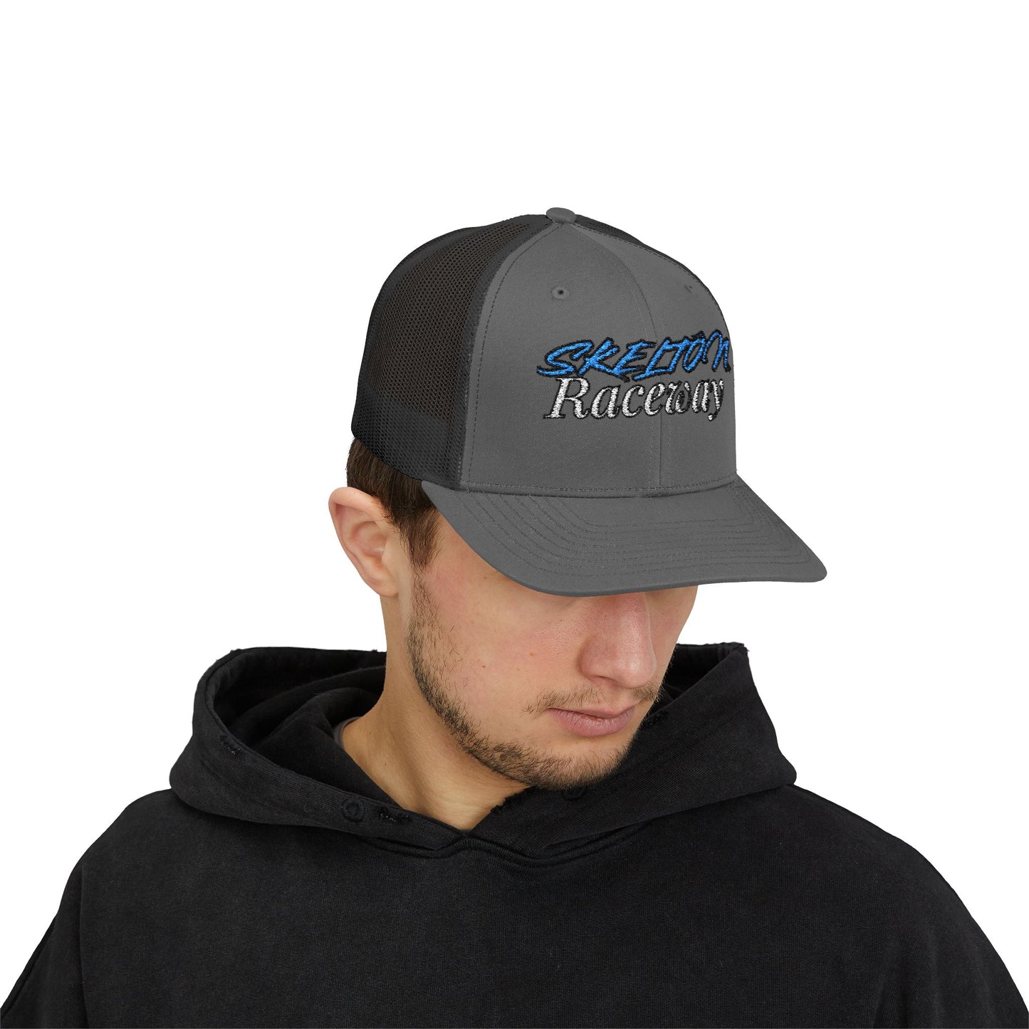 Skeleton Raceway Snapback Trucker Cap - Stylish & Comfortable Hat for Racing Enthusiasts